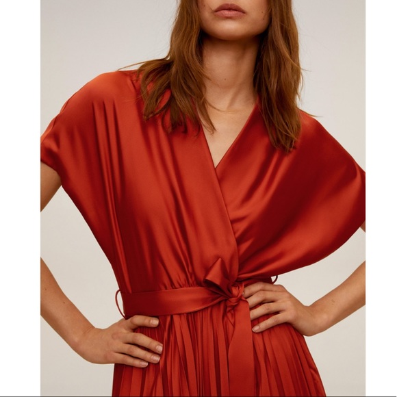 Mango🔥 Pleated skirt dress satin effect - Picture 5 of 12